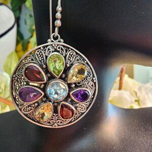 Sterling Silver 925, Multi gems Earrings, Artisan Collection of Bali